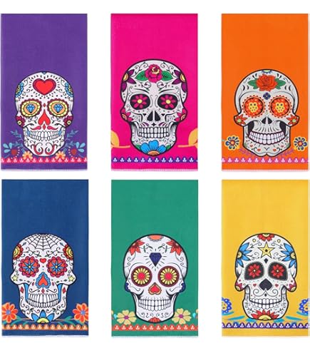 Amazon.com: Day of The Dead Sugar Skull Set of 2 Decorative Towels